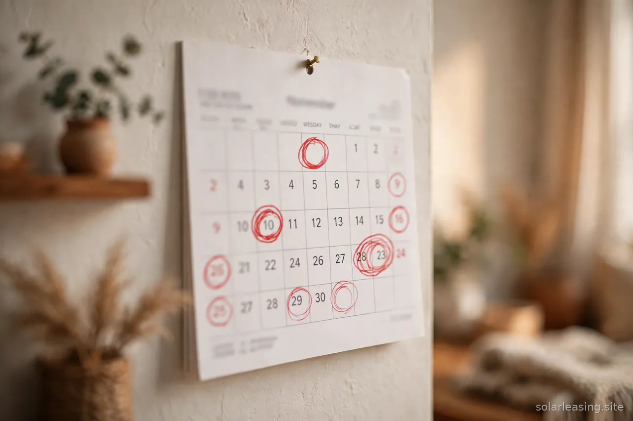 Kalender mit markiertem Vertragsende und Schlüsselübergabe eines Hauses