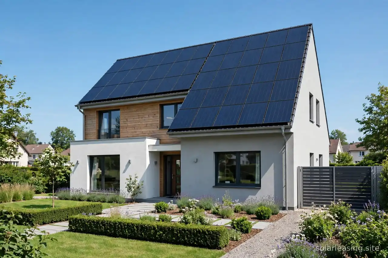 Solaranlage auf dem Dach eines Einfamilienhauses